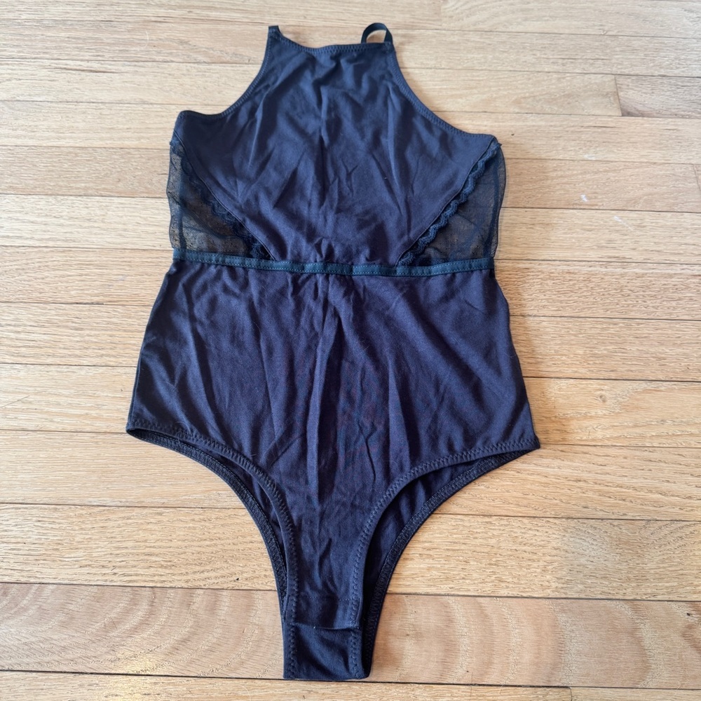 Tahari Sheer Black Mesh Bodysuit